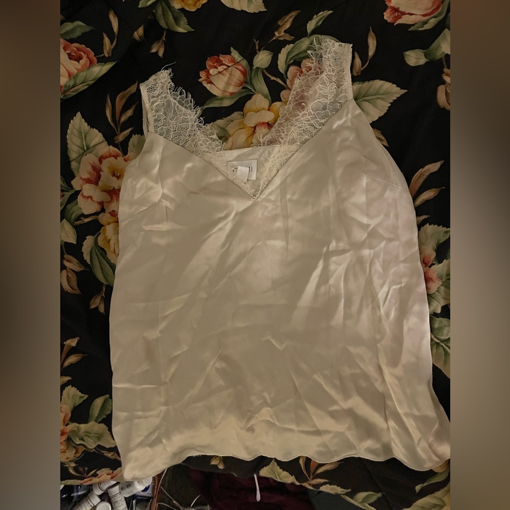 Cami NYC Ivory Lace-Trim Satin Tank Top